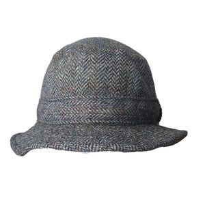 VTG Tweed Unlined Bucket Hipster Hat Size Small Blues Grays Tans